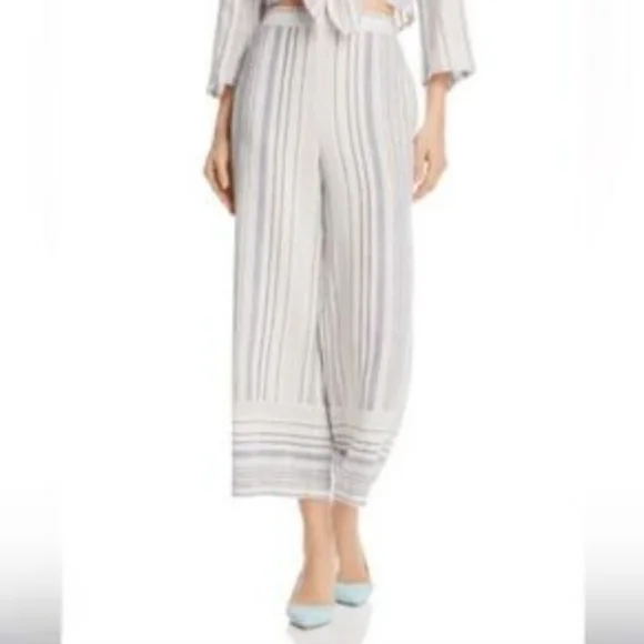 Land N Sea Beige White High Rise Vertical Stripe Capri Pants M - Picture 3 of 7